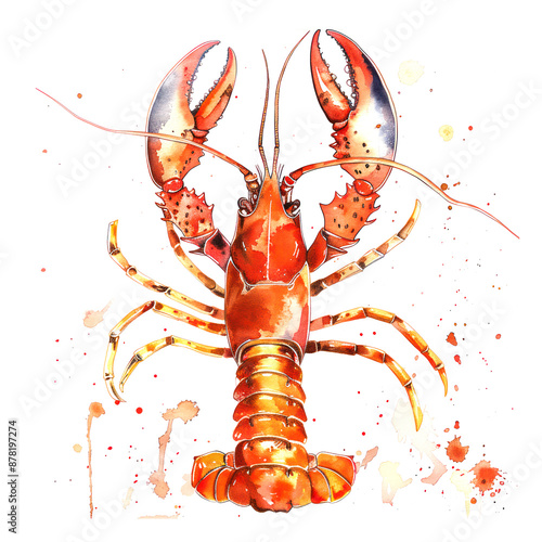 Lobster watercolor  illustration isolated on transparent. Sea png file for art work.
 photo