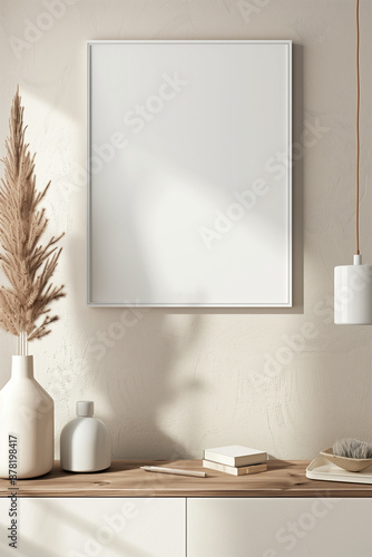 Wallpaper Mural blank, square white frame for mockup, frame hanging on a wall, of a Nordic modern space, do not block frame  Torontodigital.ca