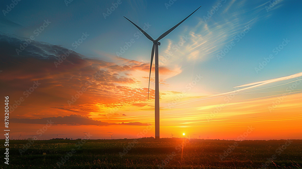 Obraz premium Symbiotic Serenity: Wind Turbine Embraced by Sunset Glow