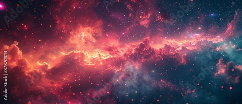 A colorful galaxy with a bright orange cloud in the middle © ART IS AN EXPLOSION.