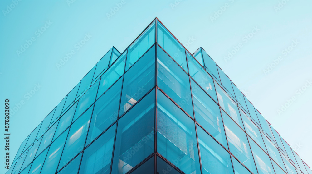 Corner of a modern glass building against the sky. View from the bottom up Corner of a modern glass building against the sky. View from the bottom up