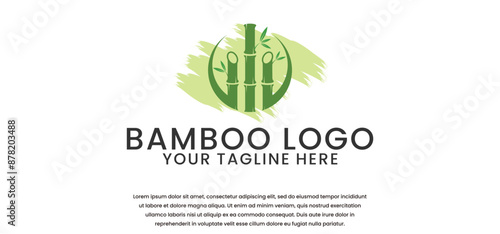 minimalist bamboo logo design in green on a white background