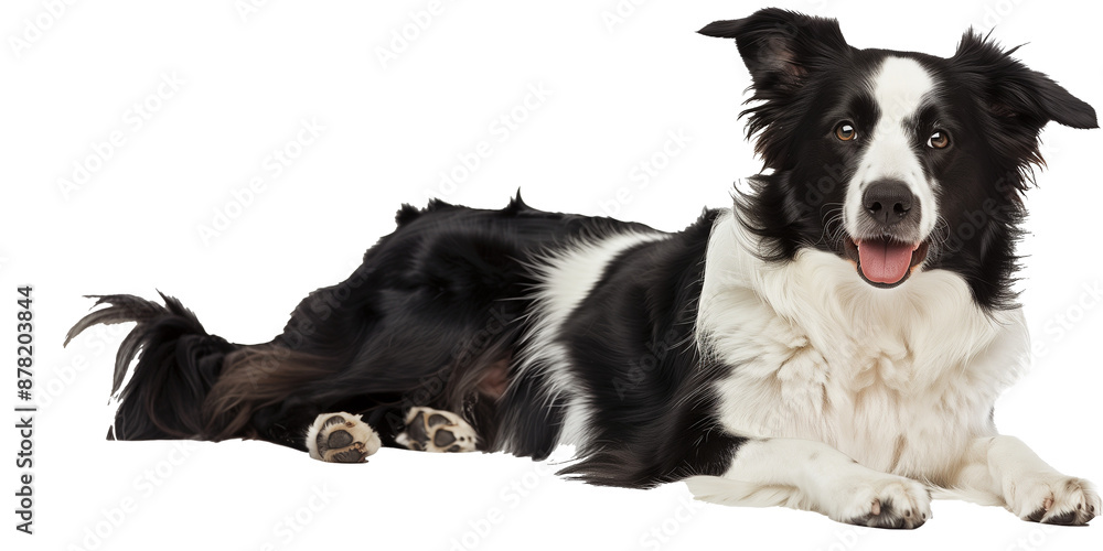 Border Collie dog, lying down and looking at the camera with a happy expression. Border Collie dog, lying down and looking at the camera with a happy expression.