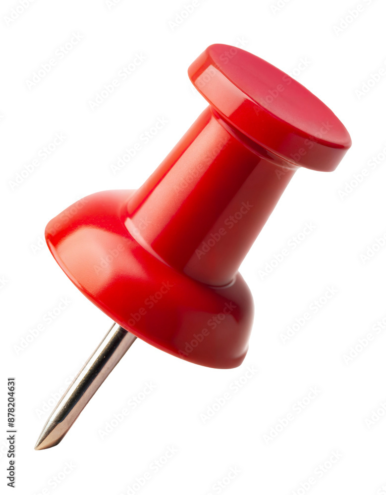 A red plastic push pin with a metal point, cut out - stock png. A red plastic push pin with a metal point, cut out - stock png.