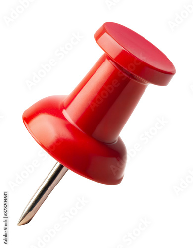 A red plastic push pin with a metal point, cut out - stock png. photo