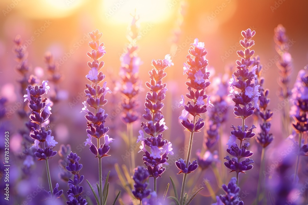 Fototapeta premium Lavender Field at Sunset Tranquil Summer Evening for Nature and Floral Prints