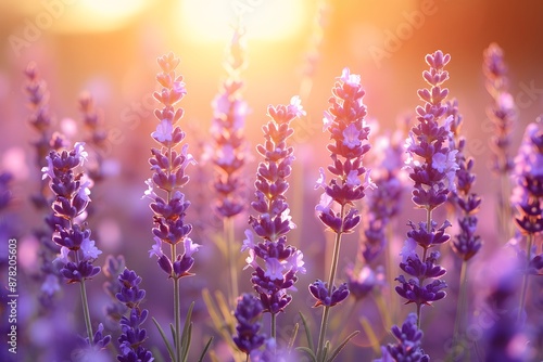 Lavender Field at Sunset Tranquil Summer Evening for Nature and Floral Prints © D