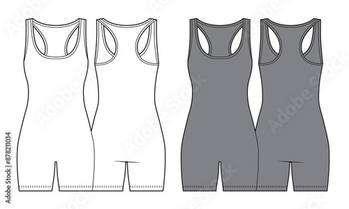 Sports bodysuit technical fashion illustration.