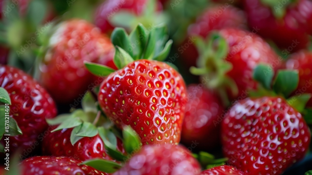 Close-up of ripe strawberries with vibrant red color Close-up of ripe strawberries with vibrant red color