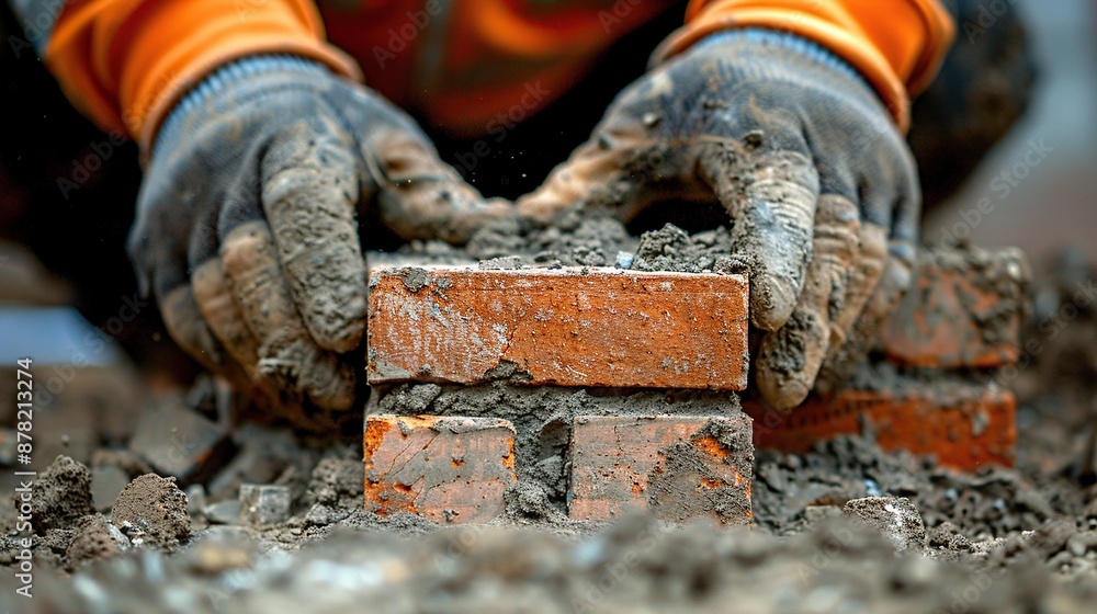 Hands Laying Bricks, Construction Detail Hands Laying Bricks, Construction Detail