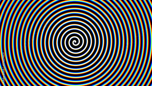 Psychedelic Hypnosis Spiral. Archimedean Spiral with Glitch RGB Red Green Blue Effect. Brainwash Propaganda Concept. Vector Illustration.