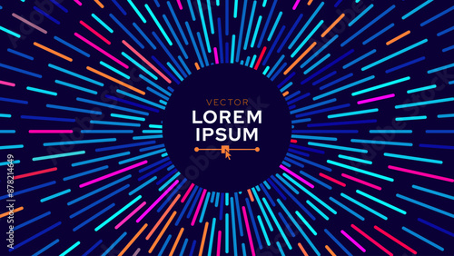 Digital Data Flow Vector Background. Big Data Technology Lines. 5G Wireless Data Transmission. High Speed of Light Trails. Information Flow in Virtual Reality Cyberspace. Vector Illustration.