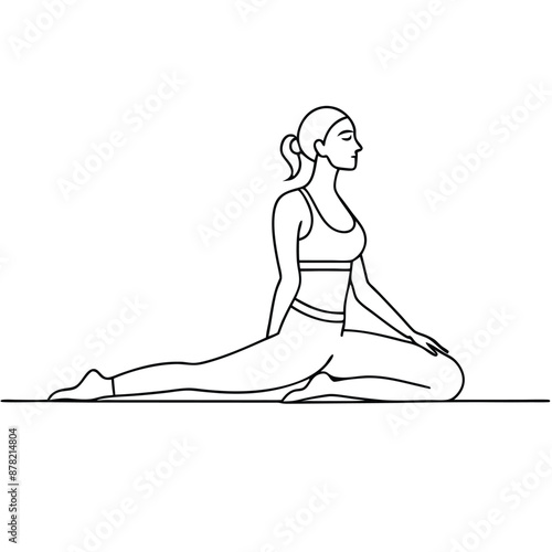 a woman in a yoga pose. line art vector illustration