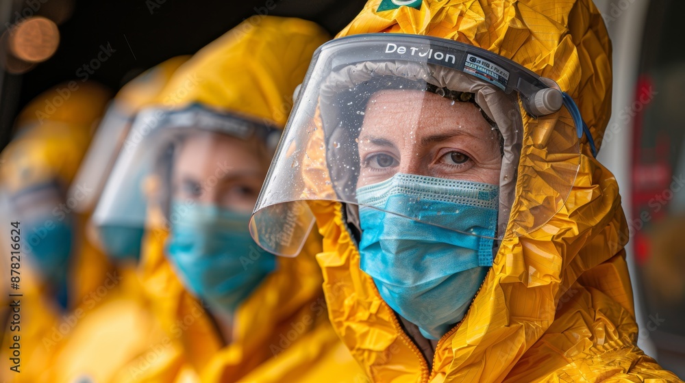 Healthcare workers in full personal protective equipment conducting important medical activities amidst a health crisis for ensuring public safety Healthcare workers in full personal protective equipment conducting important medical activities amidst a health crisis for ensuring public safety