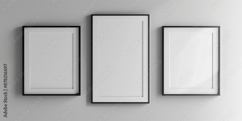 Realistic picture frame mockup rectangle, square collection. Blank frame border mockups. Isolated Black and white pictures frames mock-up