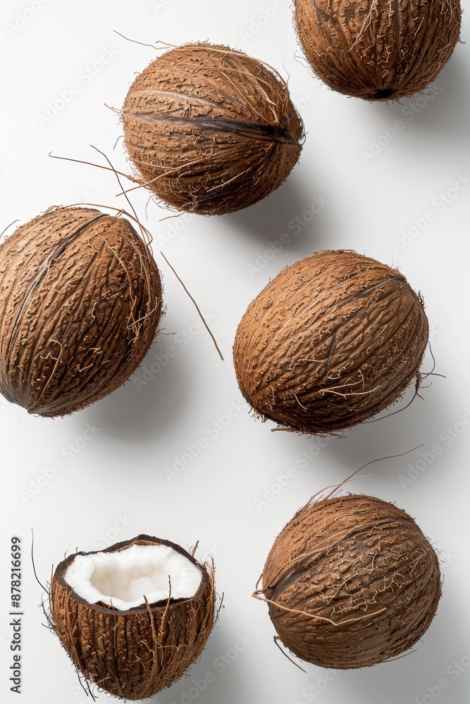 Ripe coconuts isolated on white background for versatile design projects and creativity Ripe coconuts isolated on white background for versatile design projects and creativity