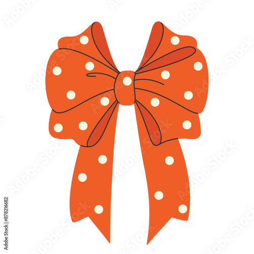 Simple red festive polka dot bow made of ribbons for present, for hair decoration isolated on a transparent background. For wrapping gifts for birthdays, Christmas, New Year. Flat vector EPS10
