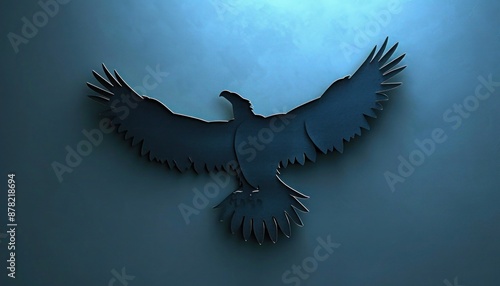 Azure paper silhouette of a soaring eagle, embodying freedom and power in minimalist style.