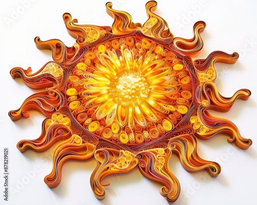 Amber paper quilling of a radiant sun, highlighting the brilliance and warmth of light.