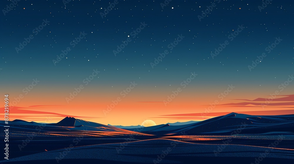 A colorful illustration of a sunset over a mountainous landscape. A colorful illustration of a sunset over a mountainous landscape.