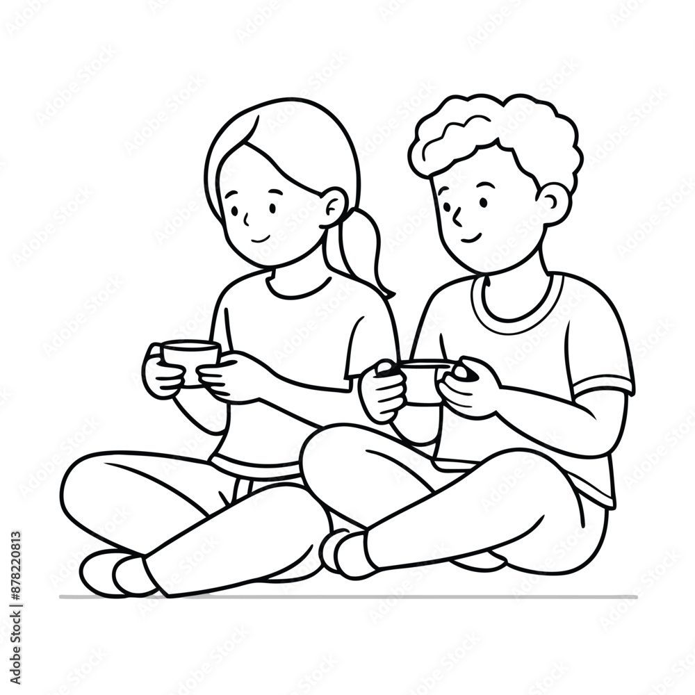 two kids playing video games. line art vector illustration, isolated on a white background
two kids playing video games. line art vector illustration, isolated on a white background