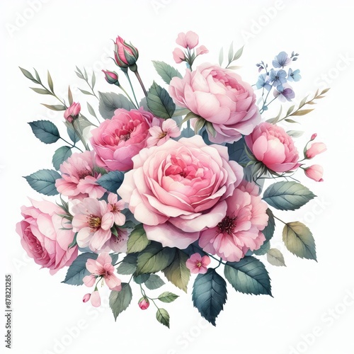 Watercolor pink rose flower bouquet for valentines day