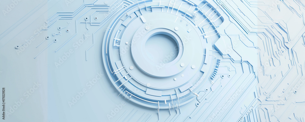 Abstract white circuit board with central circular element Abstract white circuit board with central circular element
