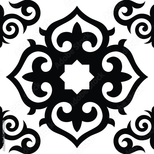 	
Ethnic background on the theme of Kazakh national ornament, seamless pattern, vector design