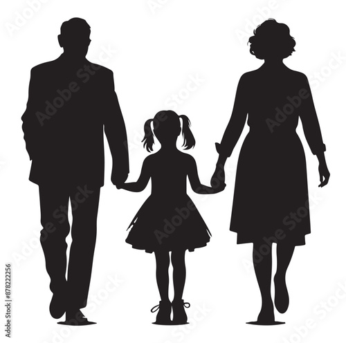 grandparents walking with two granddaughter silhouette vector