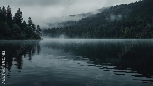 Fototapeta Naklejka Na Ścianę i Meble -  dark lake with fog