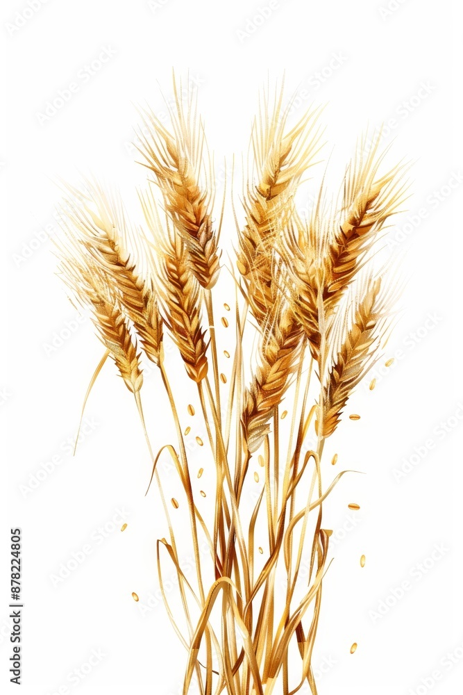 Detailed vector illustration of sheaf and wheat ears on isolated white background