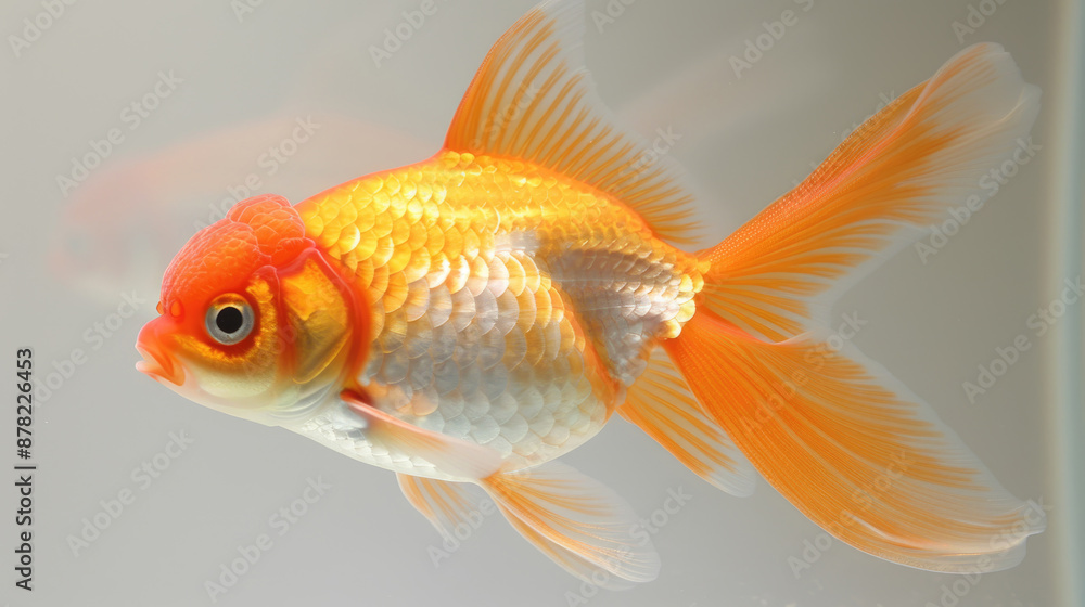 Single Orange and White Goldfish Swimming in Aquarium Single Orange and White Goldfish Swimming in Aquarium