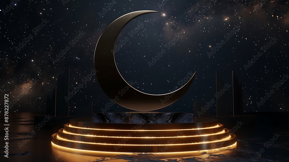 Luxury product background stage and black moon podium pedestal ...