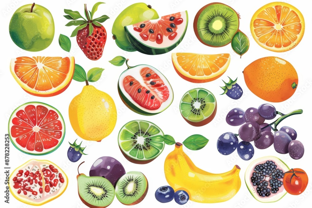 illustrations whole and sliced fruits illustrations whole and sliced fruits