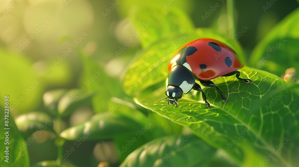 Fototapeta premium Ladybug walking leaf soft morning ideal nature concepts insect environmental designs single close-up texture in garden education