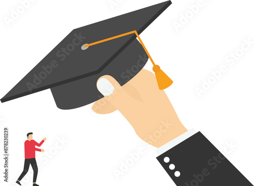 Step forward winning target mortarboard degree. MBA. Flat vector illustration

