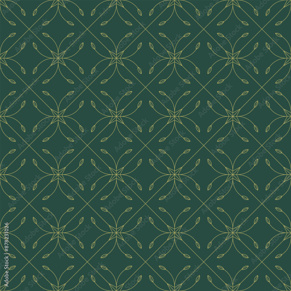 a green background with abstract gold leaves and a gold luxury seamless pattern. a green background with abstract gold leaves and a gold luxury seamless pattern.