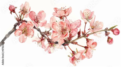 Watercolor Painting of Pink Cherry Blossoms