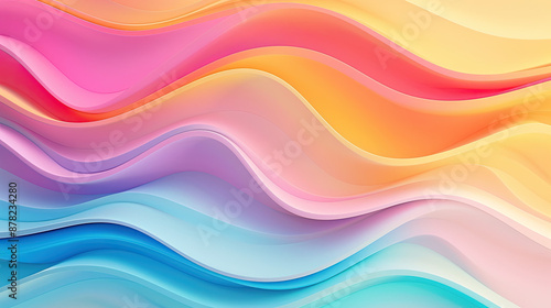 Abstract 3D Wavy Smooth Background: Multicolor Pastel Color Palette, Fluid and Organic Shapes, Soft and Gentle Hues, Modern Digital Art, Dynamic and Flowing Design, Creative Visual Aesthetic