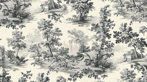 Toile pattern wallpaper