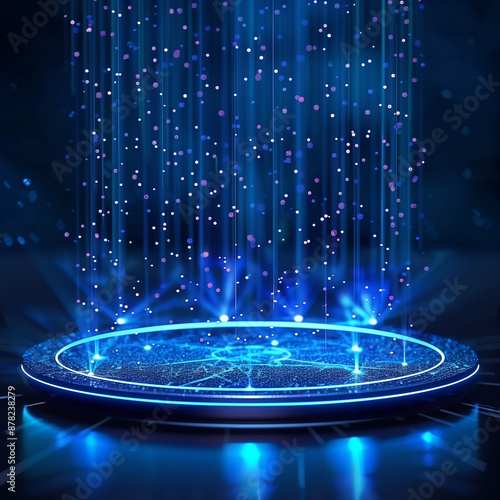 A blue and purple lighted area with a lot of small dots. The dots are scattered all over the area and are of different sizes. The image has a futuristic and otherworldly feel to it