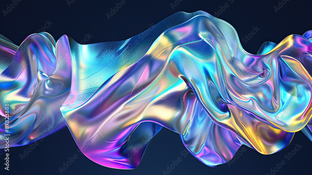 Fototapeta premium Abstract Iridescent Glass Shape Isolated on Black Background: Colorful Reflective Surface, Futuristic Design Element, Modern Art Sculpture, Shimmering and Translucent Form, Creative Glasswork