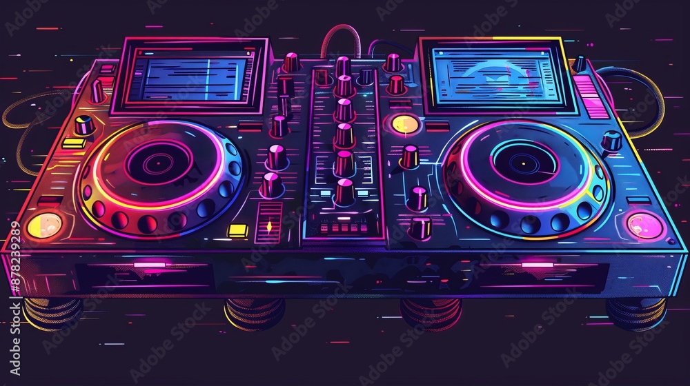 Fototapeta premium Neon DJ Mixer Illustration