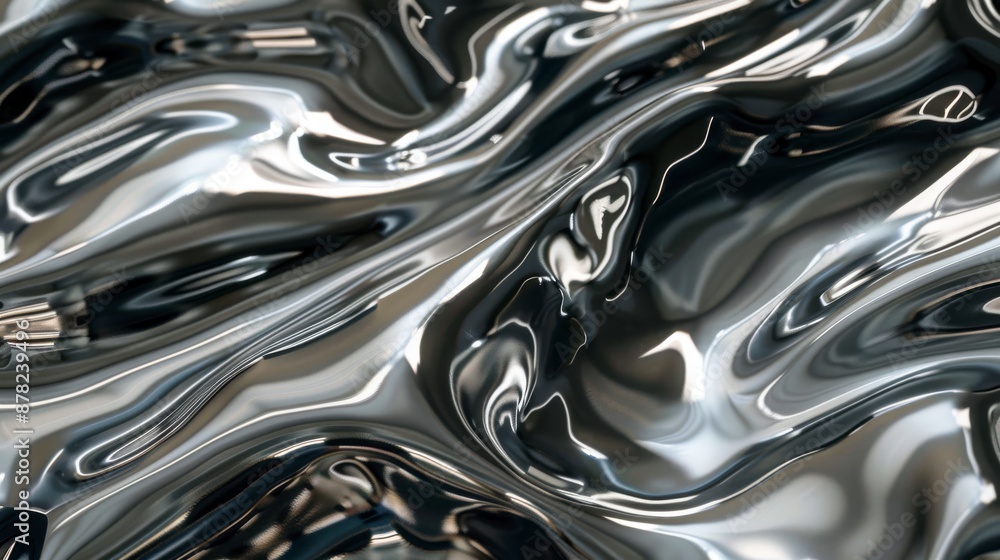 Abstract, flowing, silver and black liquid Abstract, flowing, silver and black liquid