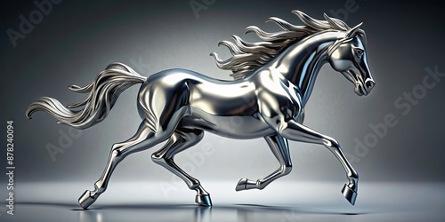 Elegant chrome metal horse sculpture running, elegant, chrome, metal, sculpture, horse, running,shiny, beautiful, graceful