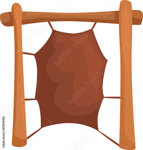 Foto Wooden frame drying fresh animal skin hanging outdoors