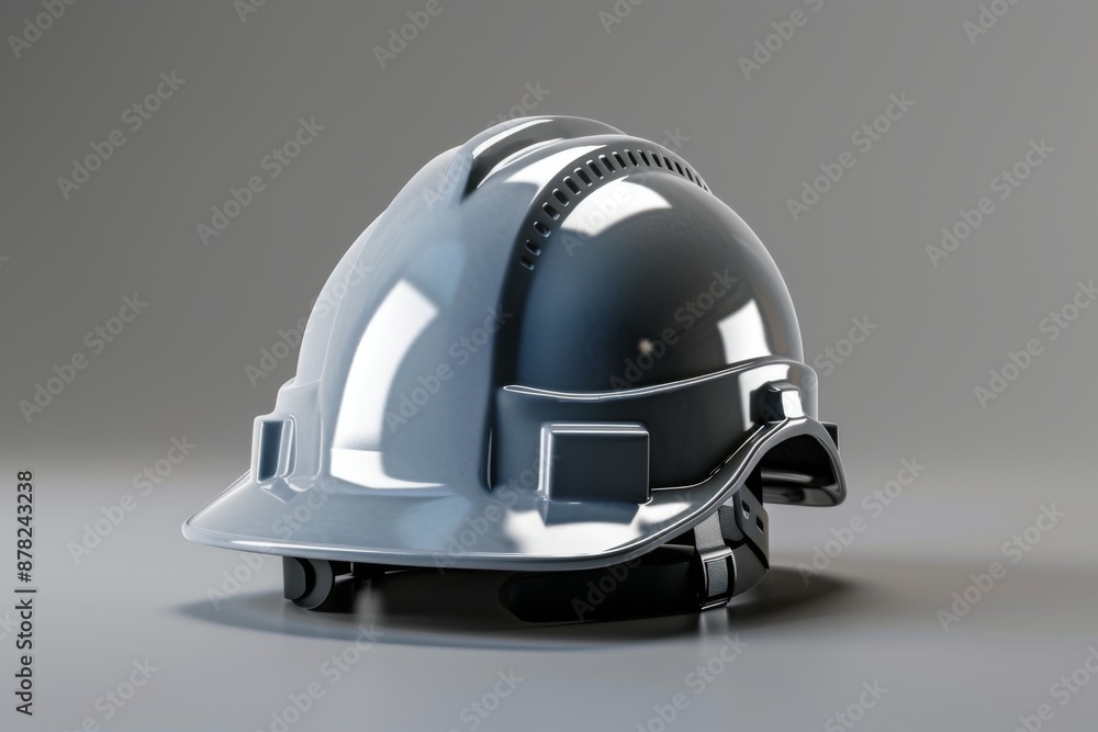 Fototapeta premium A D rendering of a safety helmet with a reflective strip, emphasizing visibility and safety. Illustration --ar 3:2 --style raw Job ID: dd1416bd-b492-43af-ba61-7f6e5055e762