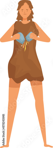 Primitive woman making fire with stones, prehistoric life concept