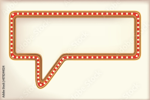 Retro speech bubble advertising sign red marquee gold light board on white background. Vector illustration