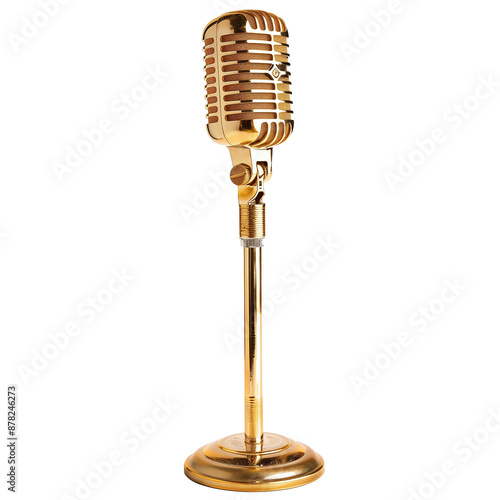 Vintage gold microphone isolated on transparent or white background